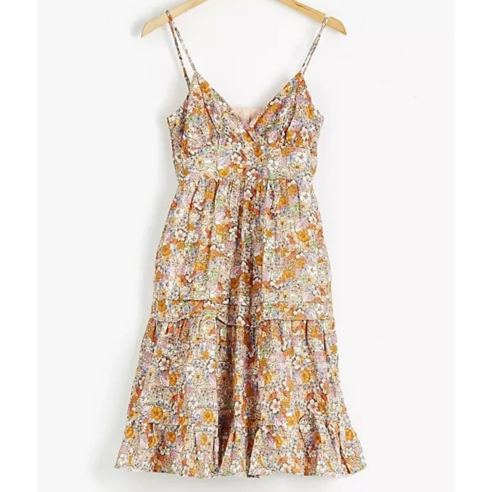 Anthropologie Maeve Ashlyn Floral Mini Dress 12 Back Cutout Tiered Sundress